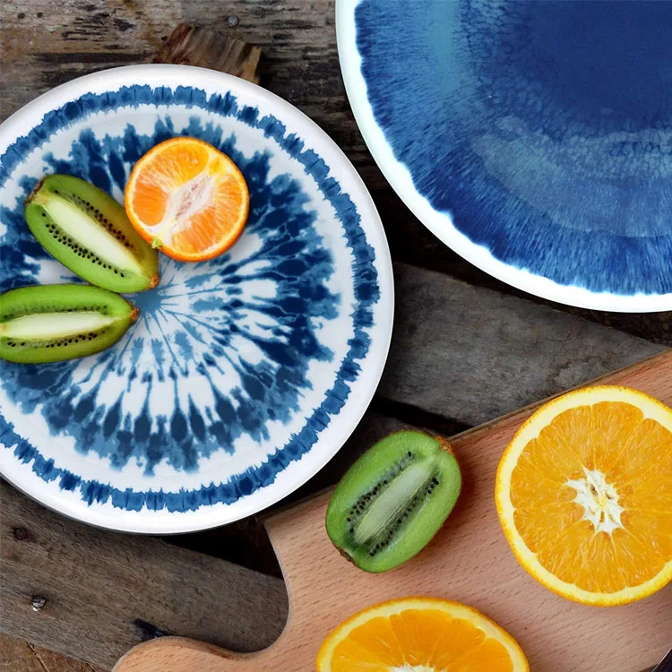 Luxury blue color melamine collection scalloped melamine dinnerware sets