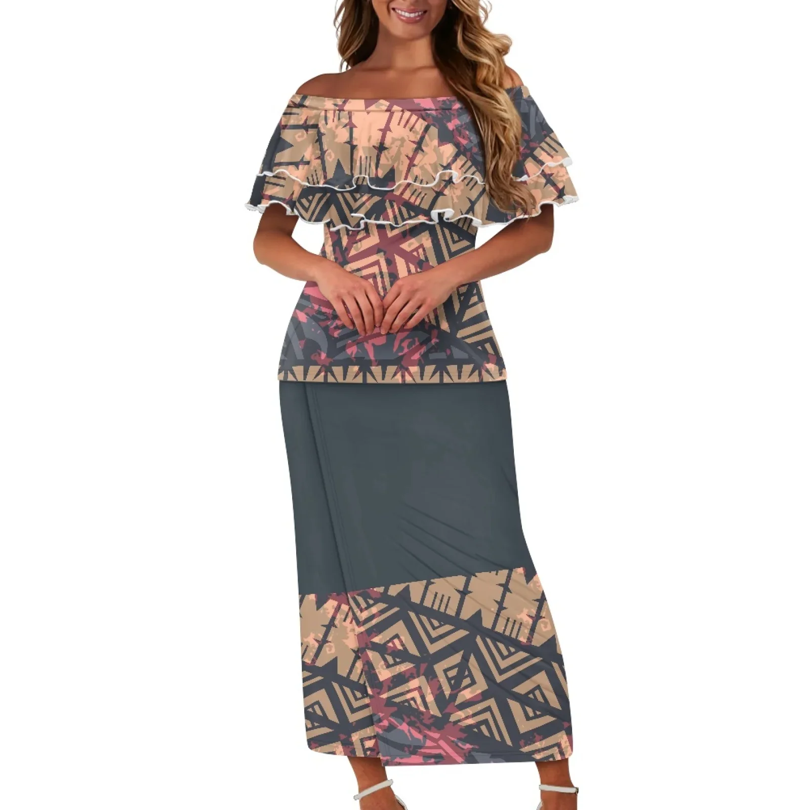 Casual Floral Party Dress Polynesian Hawaiian Tribal Design Custom Plus Size Prom Samoa Puletasi Island Dress For Lady