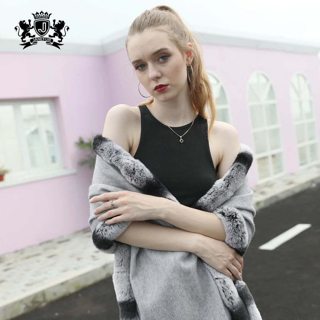High quality warm handmade fur shawl real rex rabbit fur scarf winter women pashmina shawl