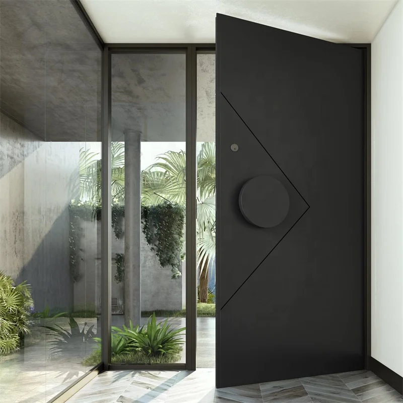Custom Tanlong Iron Single Modern Door Interior Glass Pivot Door Metal Doors Entry Modern Front Houses