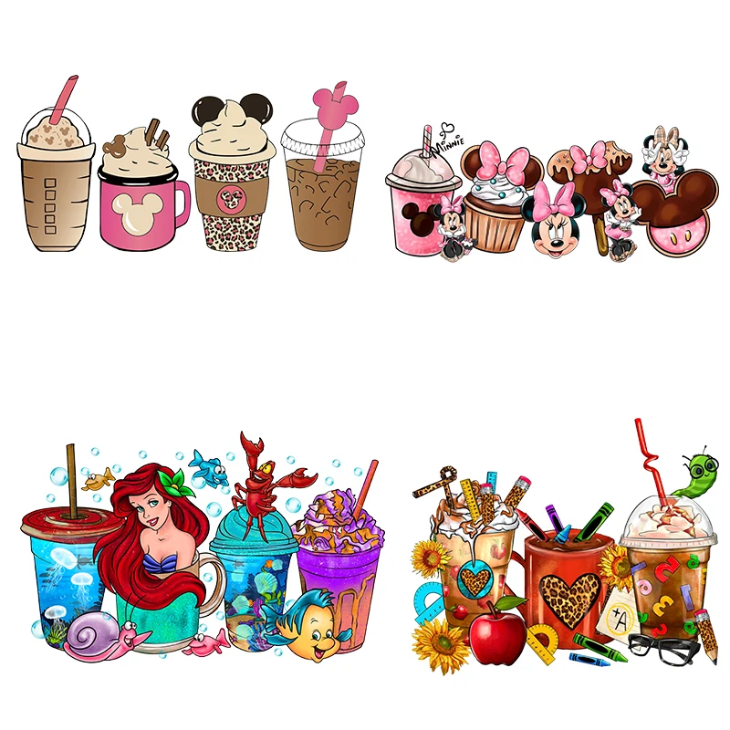 custom screen print  transfer heat press ready film cartoon coffee design Uv dtf cup wrap transfers wholesale clothes printing