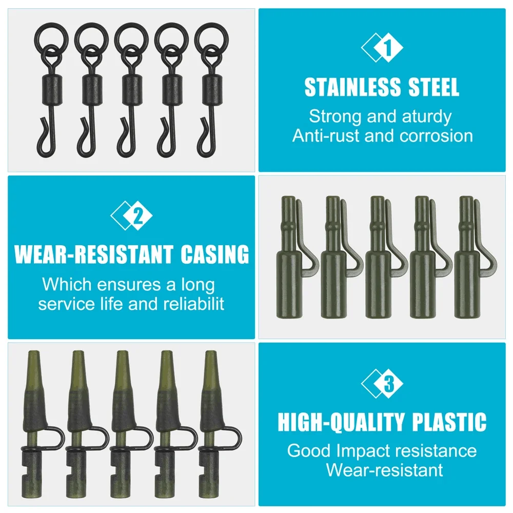 300Pcs Carp Fishing Tackle Kit Including Carp Hooks Quick Change Swivels Hook Stop Beads Boilie Bait Screw Safety Clips