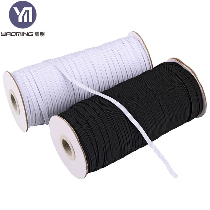 In Stock Flat Rope Elastic Cord Customized High Quality 6mm Cheap Black White Wholesale Shoes Coated Nylon / Cotton Braided