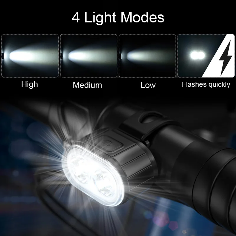 USB Rechargeable Bicycle Headlight Waterproof Bike Front Light Night Riding Safety Warning Light