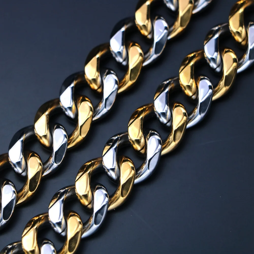 Mister Jewelry Stainless Steel 316l Mixed Color Gold Cuban Link Chain for Women and Men
