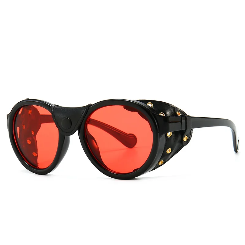 2020 Fashion Vintage SteamPunk Style Cool Sunglasses Leather Side Shield Brand Design Sun Glasses Oculos De Sol 0046