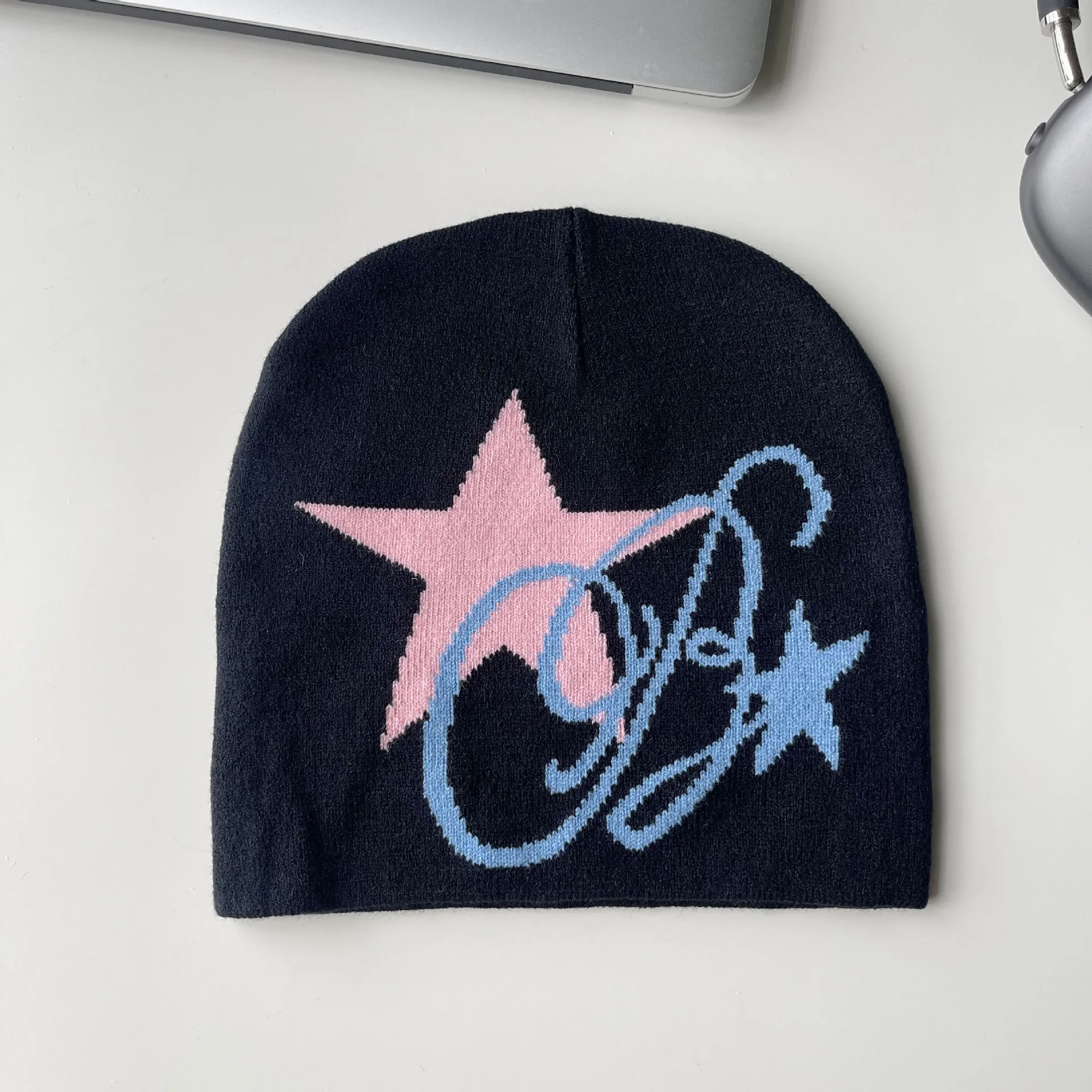 OEM Wholesale Women Men Stylish Thin Soft Cotton Stretch Knit Start Pattern Beanie Hat luxury Cap Lightweight Running Dwarf Hats
