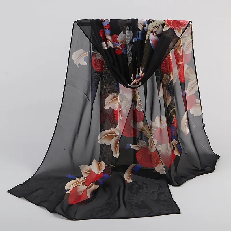
Women Chiffon Scarf Long Soft Beach Shawl High Quality Floral Print Wraps Female Scarves And Stoles 47*155cm 