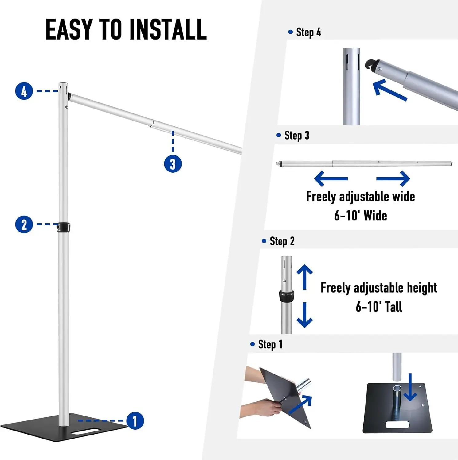 Heavy-Duty Metal Pipe Drape Backdrop Stand Kit Adjustable Birthday Decoration and Photography Photo Booth