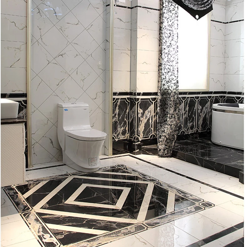 Modern Black Gold 600*600 Interior Hotel Porcelain Plastic Tiles Marble FBasin Faucet Bricks Edger Borders Glazed Tiles Foshan