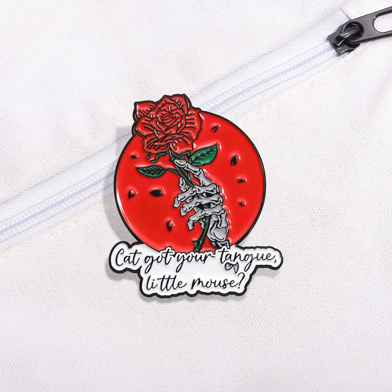 Rose Letter Enamel Pin Rose Flower Skeleton Cartoon Lapel Badge Brooches Halloween Punk Gothic Jewelry