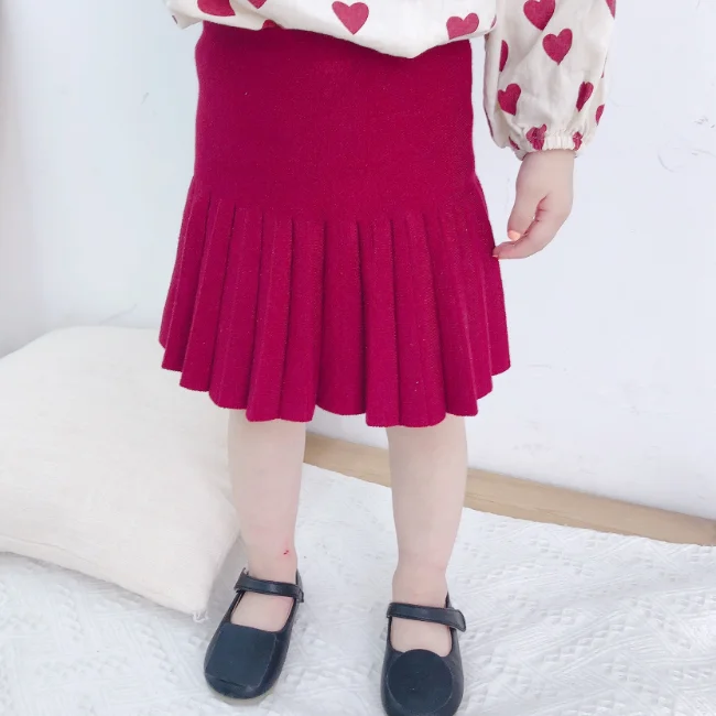 
KS1897 Wholesale girls skirt solid color pleated girl knit skirt 