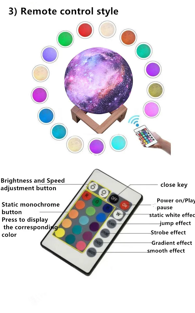 Moon Lamp Kids Night Light Galaxy Lamp  16 Colors LED 3D Star Moon Light, Remote & Touch Control USB Rechargeable Gifts for Baby