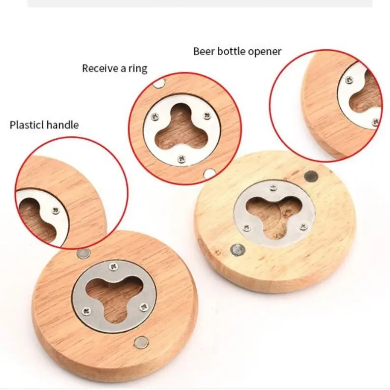 Wooden Round Shape Bottle Opener  Beer Bottle Opener Stainless steel corkscrew