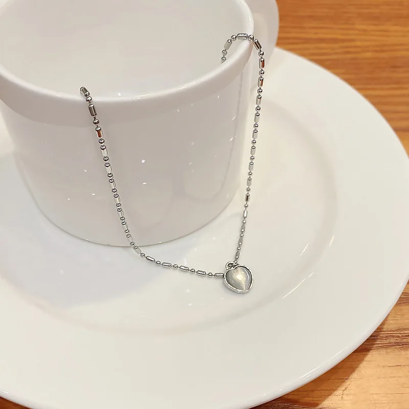 Korean Version Ins Style Titanium Steel Necklace Girls with Pearl Collarbone Chain Pendant