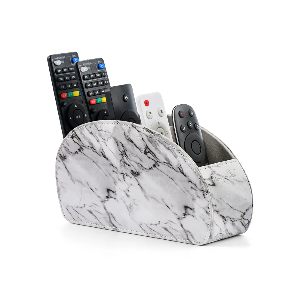 Marble Grain PU Leather Remote control holder Organizer Box with 5 Compartment Office Desk Storage for Media Player