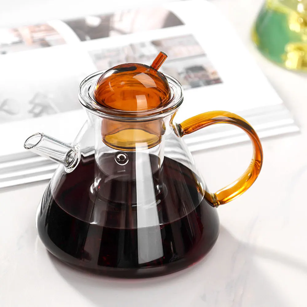 High Borosilicate Teapot Coffee Pot Set Danish Amber Teapot with colorful handle and lid