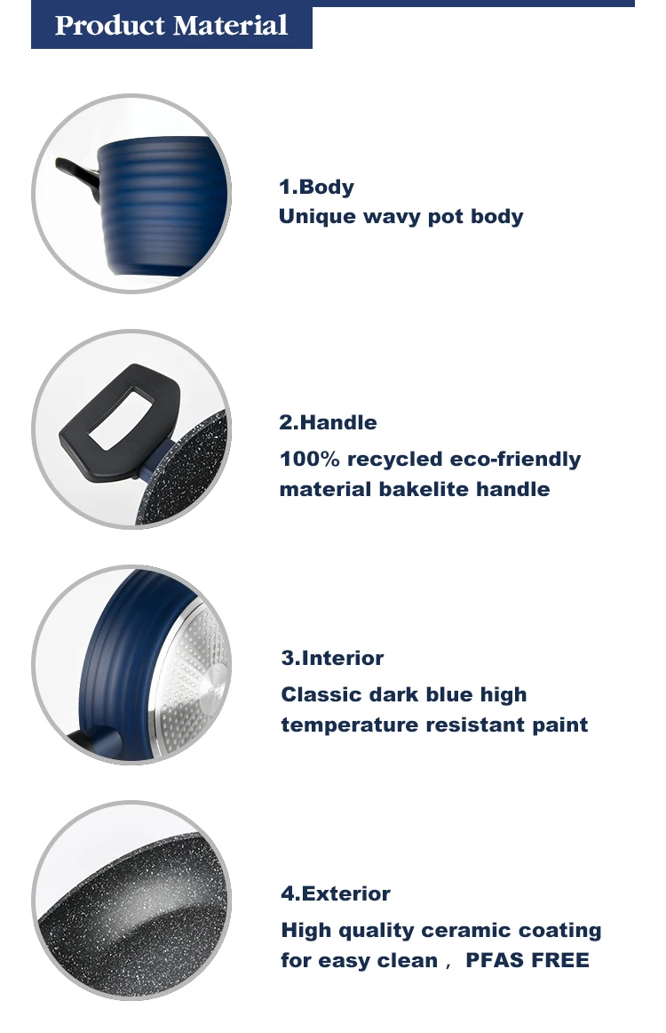 Zhongheng OEM Ocean wave series Forged aluminium cookware non stick Soup Pot induction Base Hole induction bottom