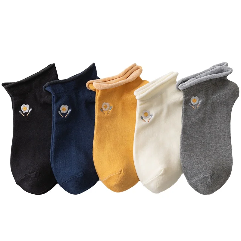 Support Sample Wholesale colorful custom embroidery design ankle cotton women slouch socks