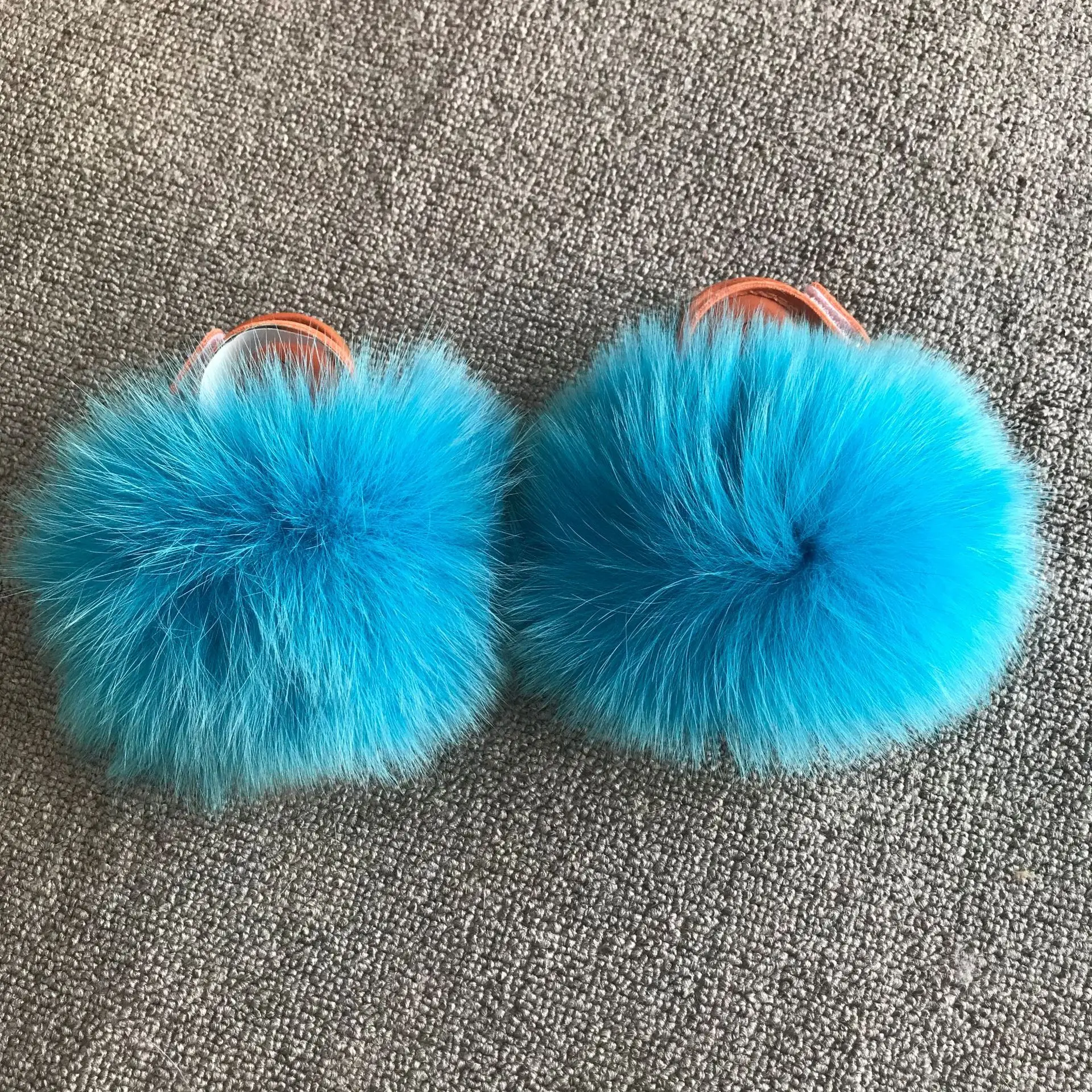 Kids Fluffy Slippers Children Slides Real Fox Fur Flip Flops Plush Shoes Girls Outdoor Fur Slipper Furry Home Cute Baby Sandals