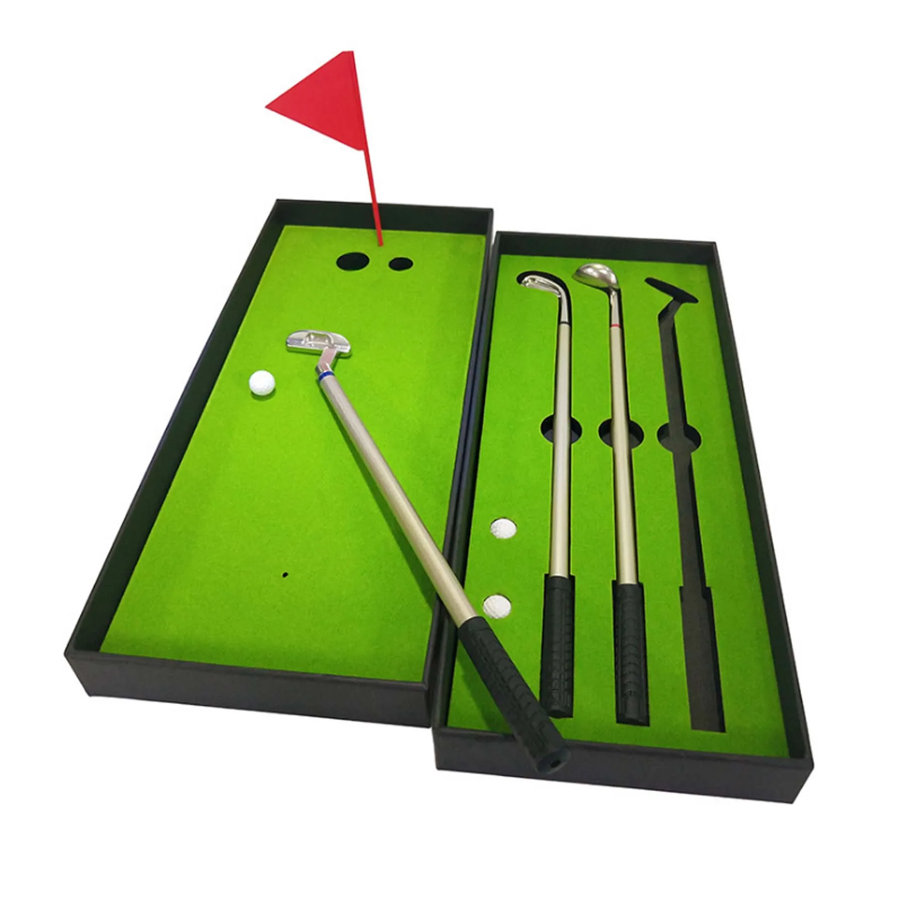 Promotional Mini Metal Golf Court Pen Gift Sets 3 Golf Club Pens 2 Mini Balls 1 Flag