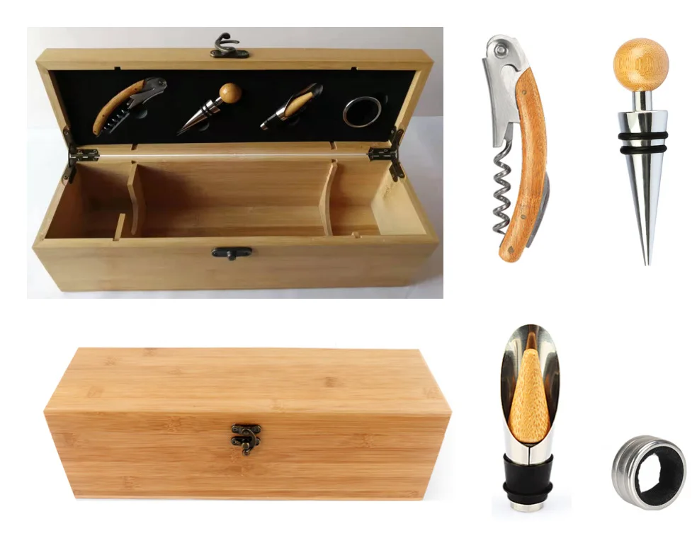 wooden wine opener set bamboo wine accessories set wine opener tools set