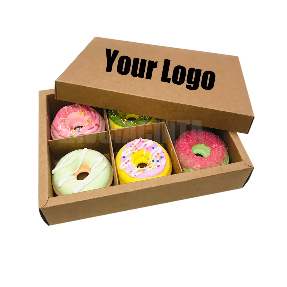 6 pieces  natural handmade large size donut bath bombs set with essential oils moisturizing aromatherapy for valentines