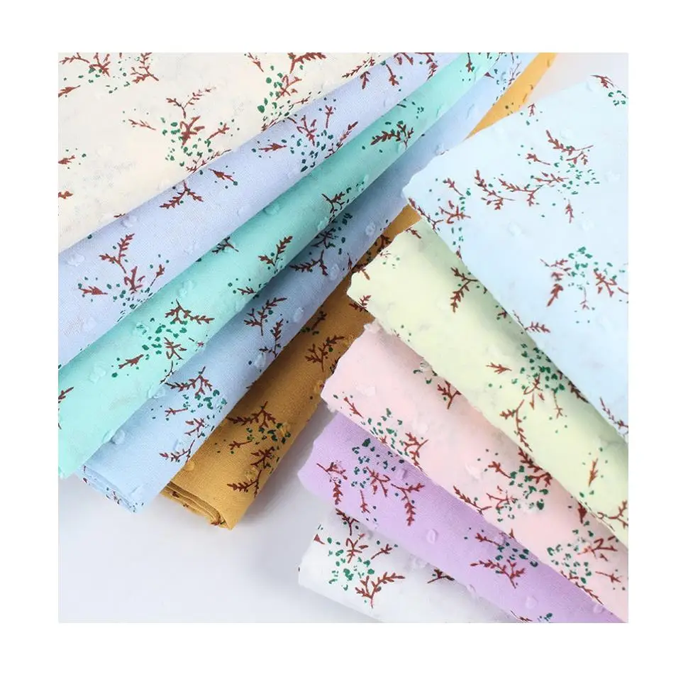 Breathable organic printed floral 100%cotton fabric polka dot jacquard woven cotton fabric for dress