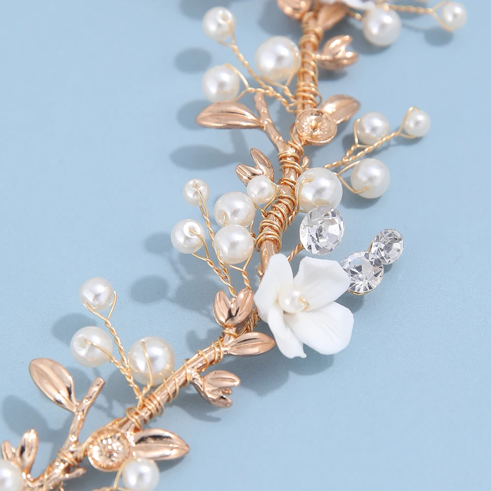 Women Crown Headpiece Pearl Headpiece  Fashion Ceramic Flower Bridal Headpiece