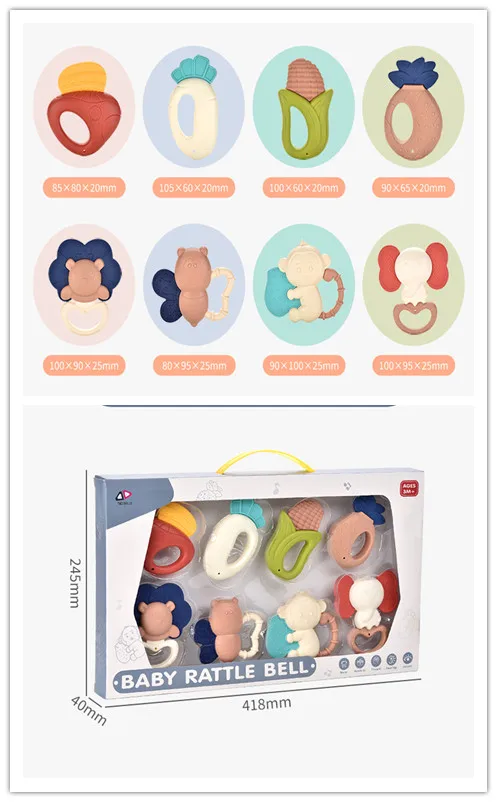 Infant Rattles With Melodious and Dynamic Sounds Teether Gum Toys Set