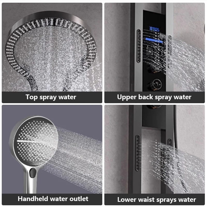 Factory Outlet Gun Gray Rainfall Shower Set Smart Thermostatic Shower Tower Column With Temperature Display Shower Panel