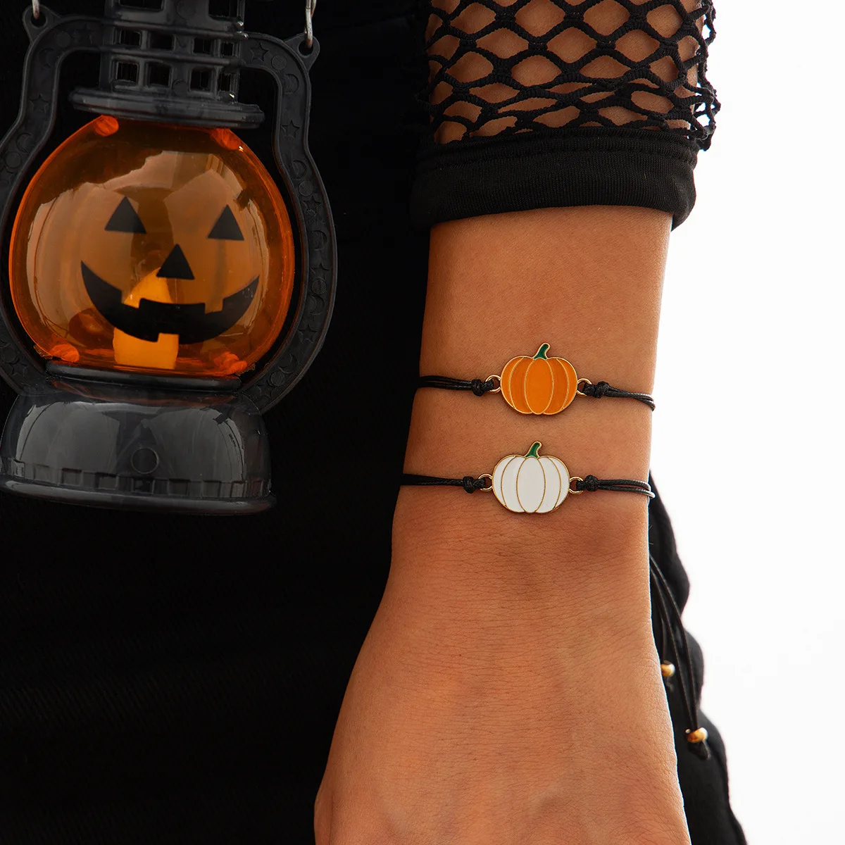Black White Ghost Bracelet Colorful Pumpkin Wax Rope Bracelet for Women Halloween Party Prom Jewelry Gift
