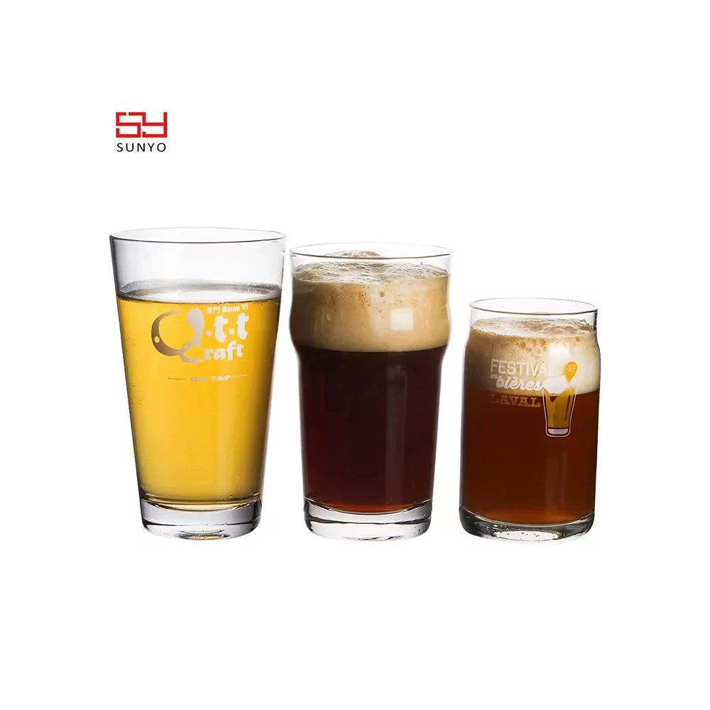 Sunyo Handmade Lead Free Crystal clear glass Pint Beer Glass And Half Pint Beer Glass