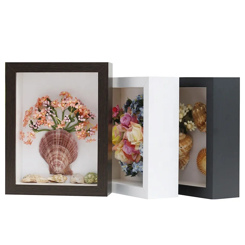 Hot Sale Classic Style Keepsake Display Case Wooden Photo Frames Wholesale Wall Art 3d Square Wooden Shadow Box With Glass Front