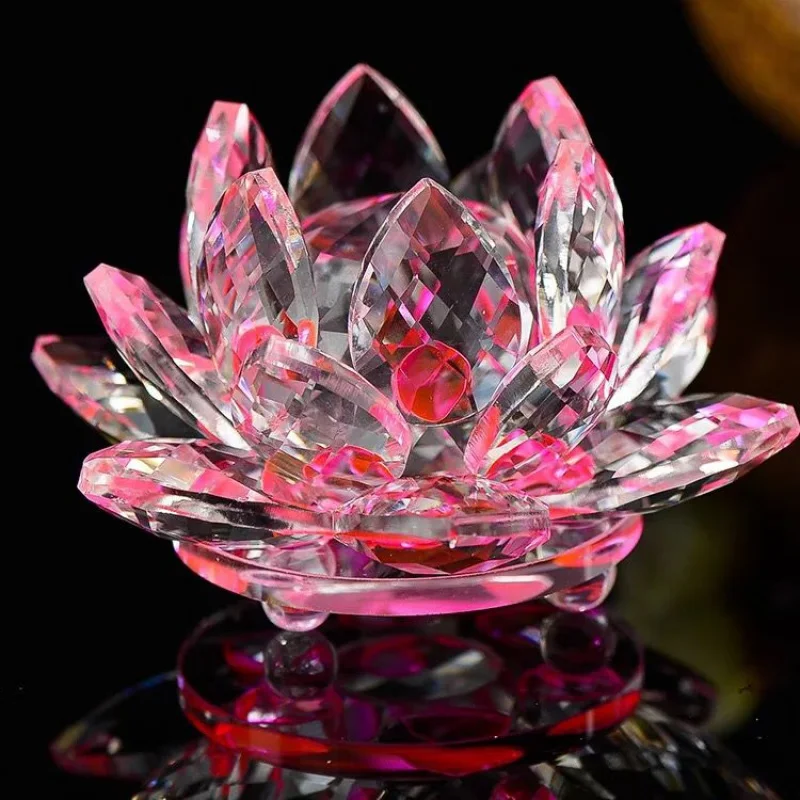 Home Decoration 7 Colors Lotus Tea Light Buddhist Candlestick K9 Glass Crystal Lotus Flower Candle Holder