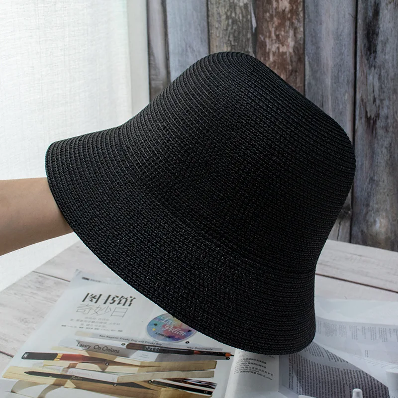 Paper Straw Outdoor Cloche Bucket Hats Beach Outdoor Uv protection Summer Beach Sun Hat Womens