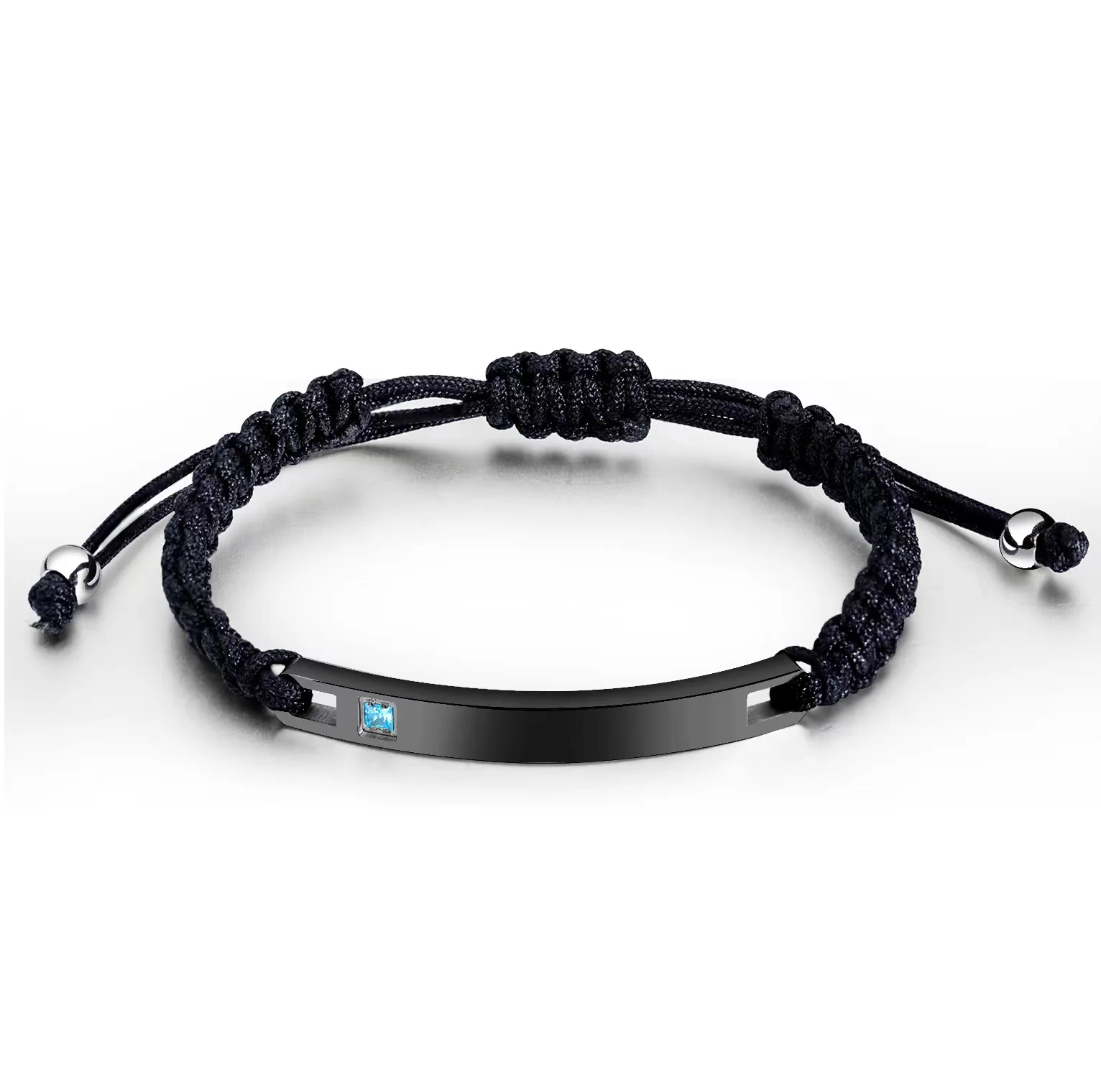 Rose Gold Adjustable Rope  Black Custom Name Stainless Steel Bracelet For Couple Jewelry Lover Her His Gift