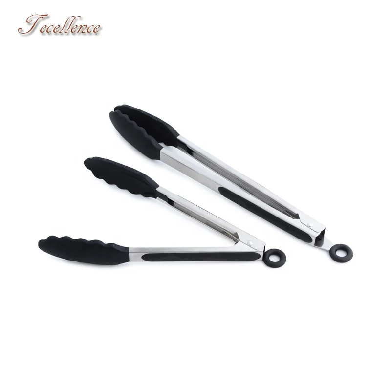 Eco-friendly BBQ Heat -resistant Silicone Food Tongs 2 Pack Black Kitchen Tongs Cooking Kitchen Silicone Tongs