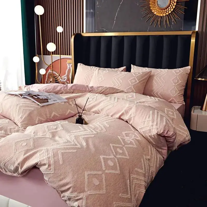 Wholesale Luxury Pure Linen Quality Flax Home Linen Bed Sheet Beautiful Carved Satin Polyester Hotel Bedding Set