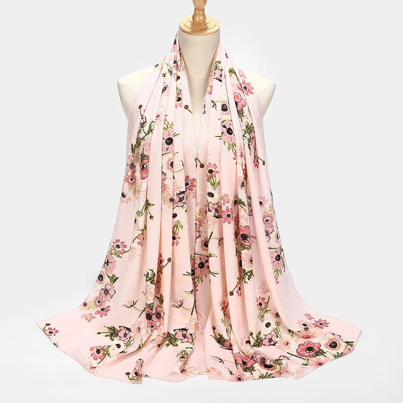 Wholesale Thick Malaysia Muslim Scarf Women Hijab Islamic Headscarf Shawl Turkish Flower Printed Chiffon Floral Hijab