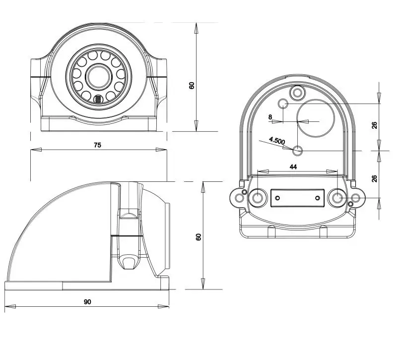 AHD Vehicle Truck IP67 Security CCTV Waterproof Side View Camera For Bus