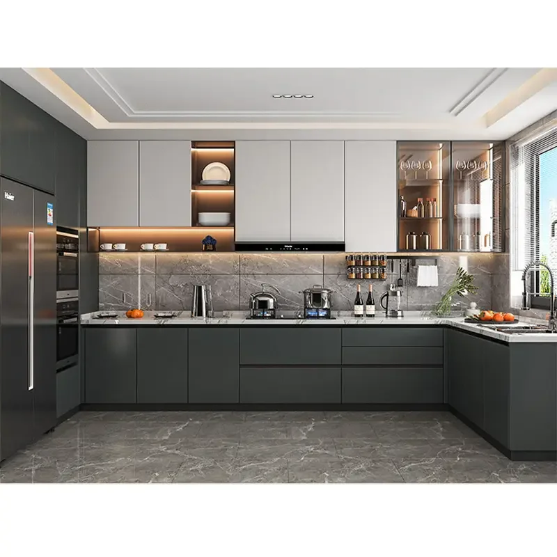 CBMmart high quality kitchen cabinets modern simple design gray glossy kitchen cabinet set