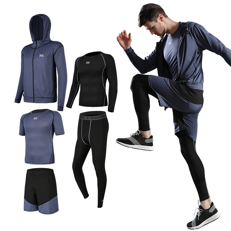 
5 Pcs Custom Men Running Clothing Sports Quick Dry Fitness Yoga Wear Sportswear Tracksuits 2021 New Design Gym sets 