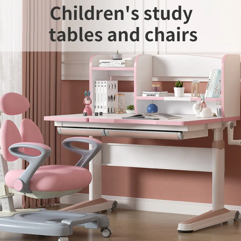 Kids Study Desk Drafting Table Ergonomic Multi Function Adjustable Child Table Computer Station with Book Shelf