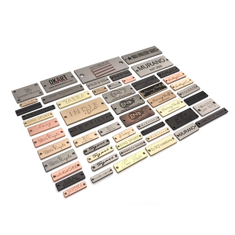 Custom Engraved Logo Metal Garment Label Private Name Zinc Alloy Tags Brand Sewing Plate for Clothing