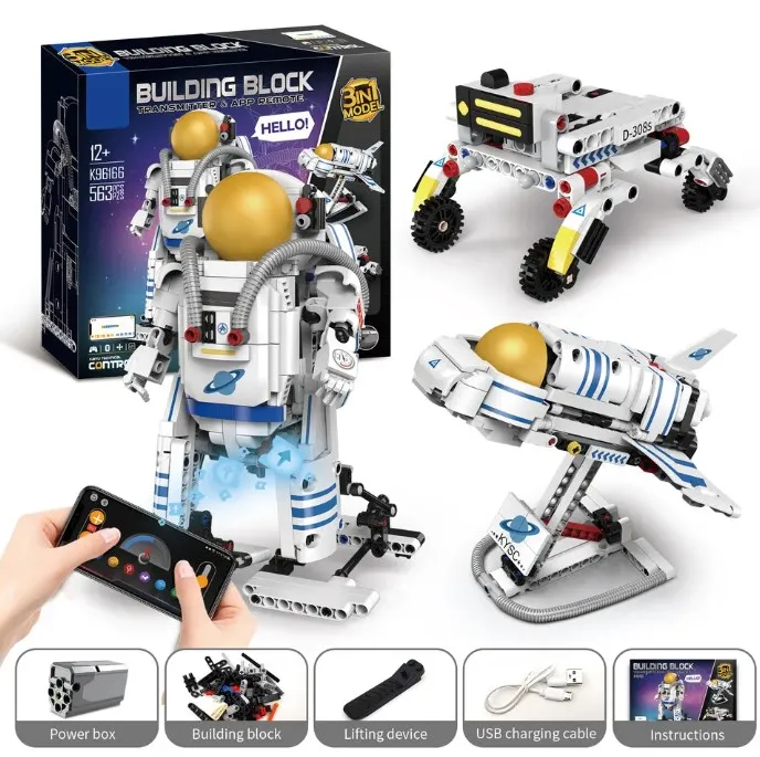 2.4Ghz 3 In 1 Space Astronaut Programming App Remote Control DIY Assembly Building Block Stem Walking Robot Model Toy For Kid