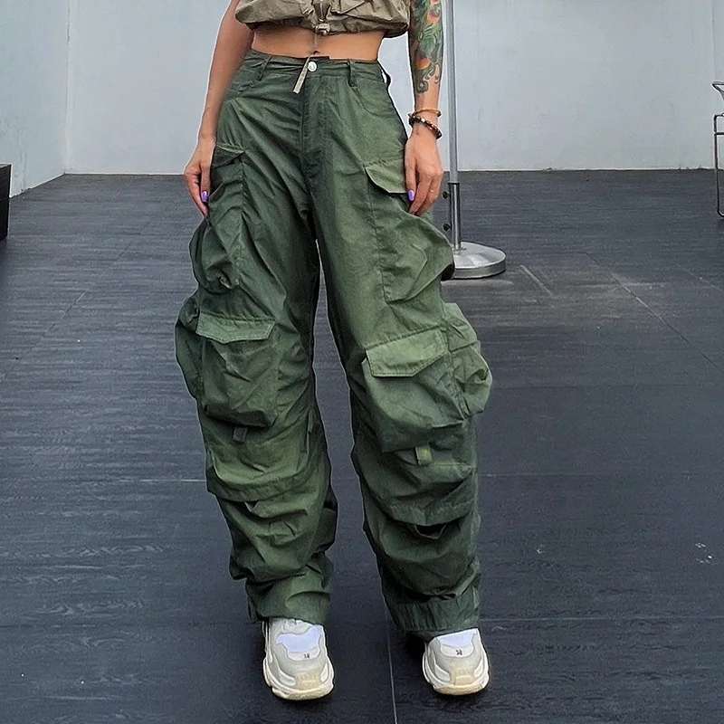 Bettergirl  New Hot Girl Style 6 Pocket Pants Design Vintage Wide Leg Trousers Cargo Jeans Women