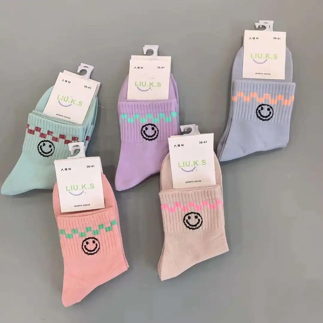HY-1961 Wholesale Stocked  Crew Socks Women Girl  Mixed Colors Randomly Woman Stockings with low price