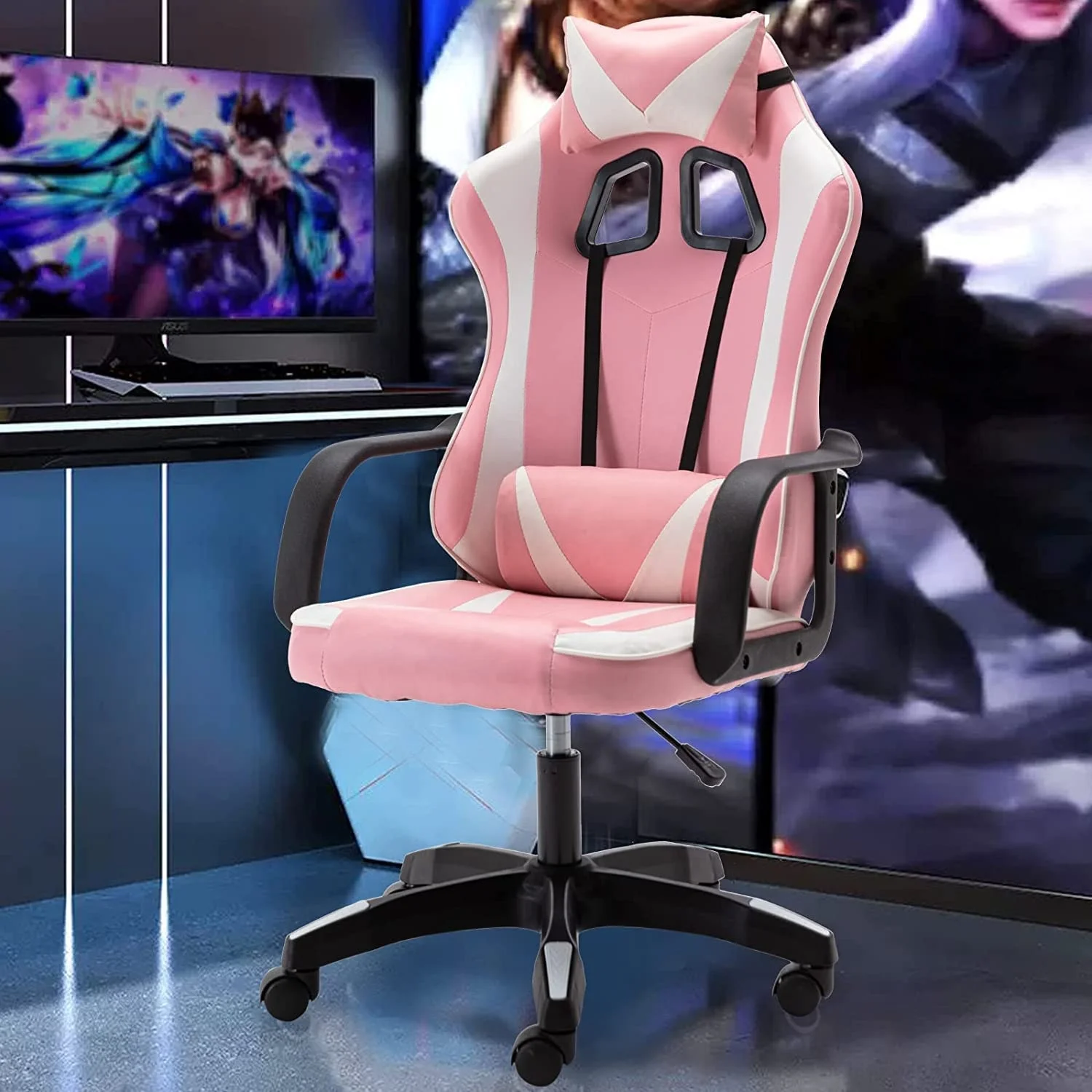 Pakistan popular high quality low MOQ PC Office Chair cheap Pink Gaming Chair Computer Gamer Chair for Girls nylon base