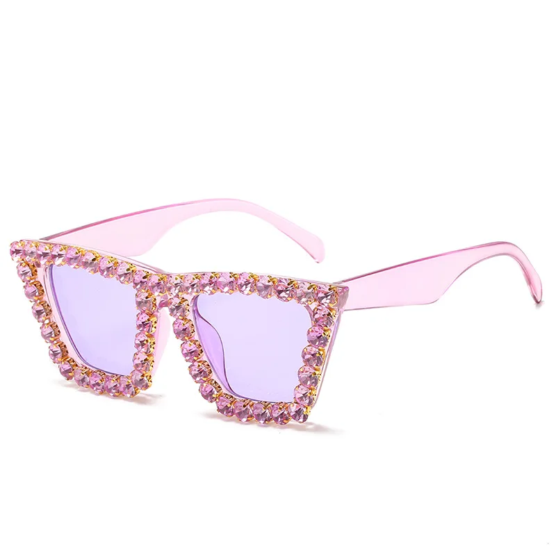 2024 New Fashion Design Luxury Oversized Letter Rhinestone Square glasses Women Cheap Jewelry Polycarbonate Diamond Sunglasses